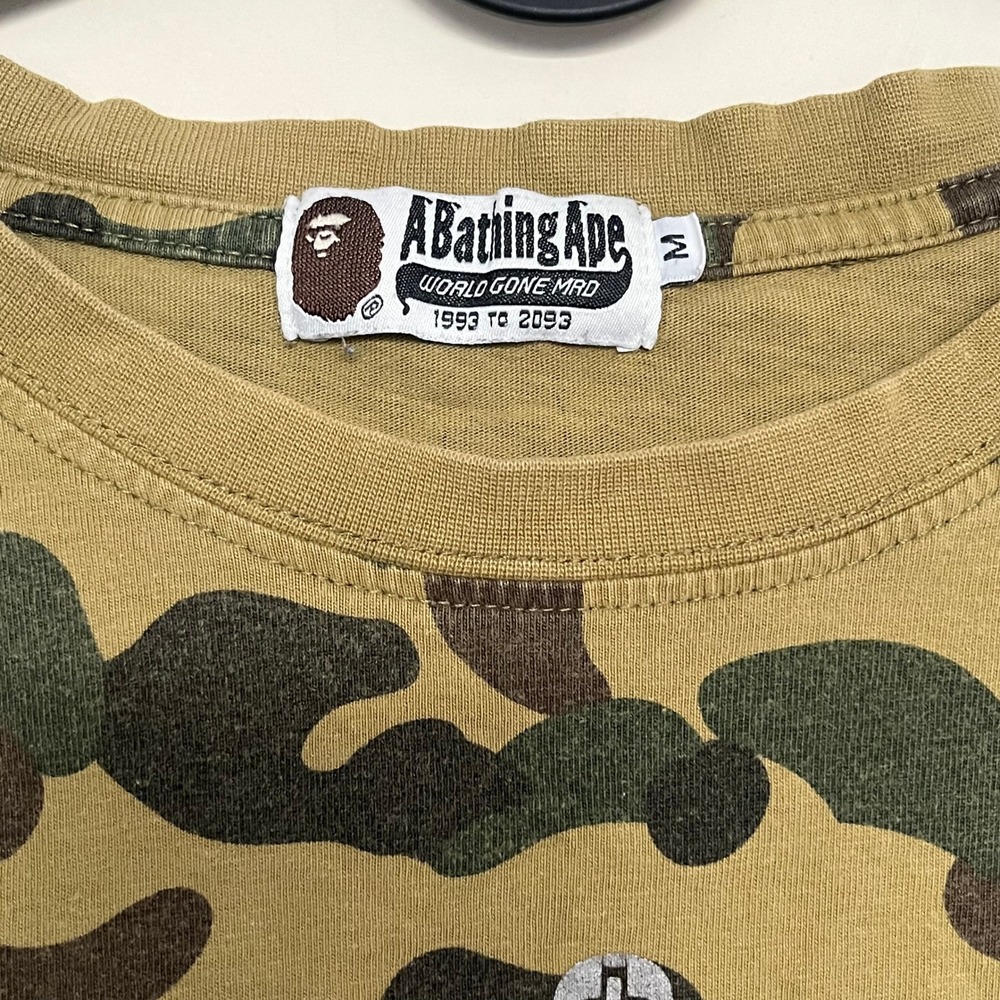 Bathing Ape Camo Shark Face T Shirt Mens Size Medium Green Brown Iconic Design - Picture 5 of 10